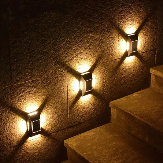 Lámpara Solar de pared para exteriores, luz brillante de cuatro lados, impermeable, 12 LED, para escalera, Villa, balcón